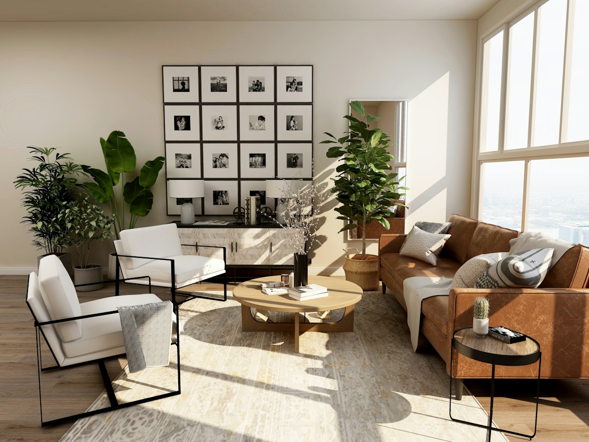 Premium living room interior with custom wooden furniture
